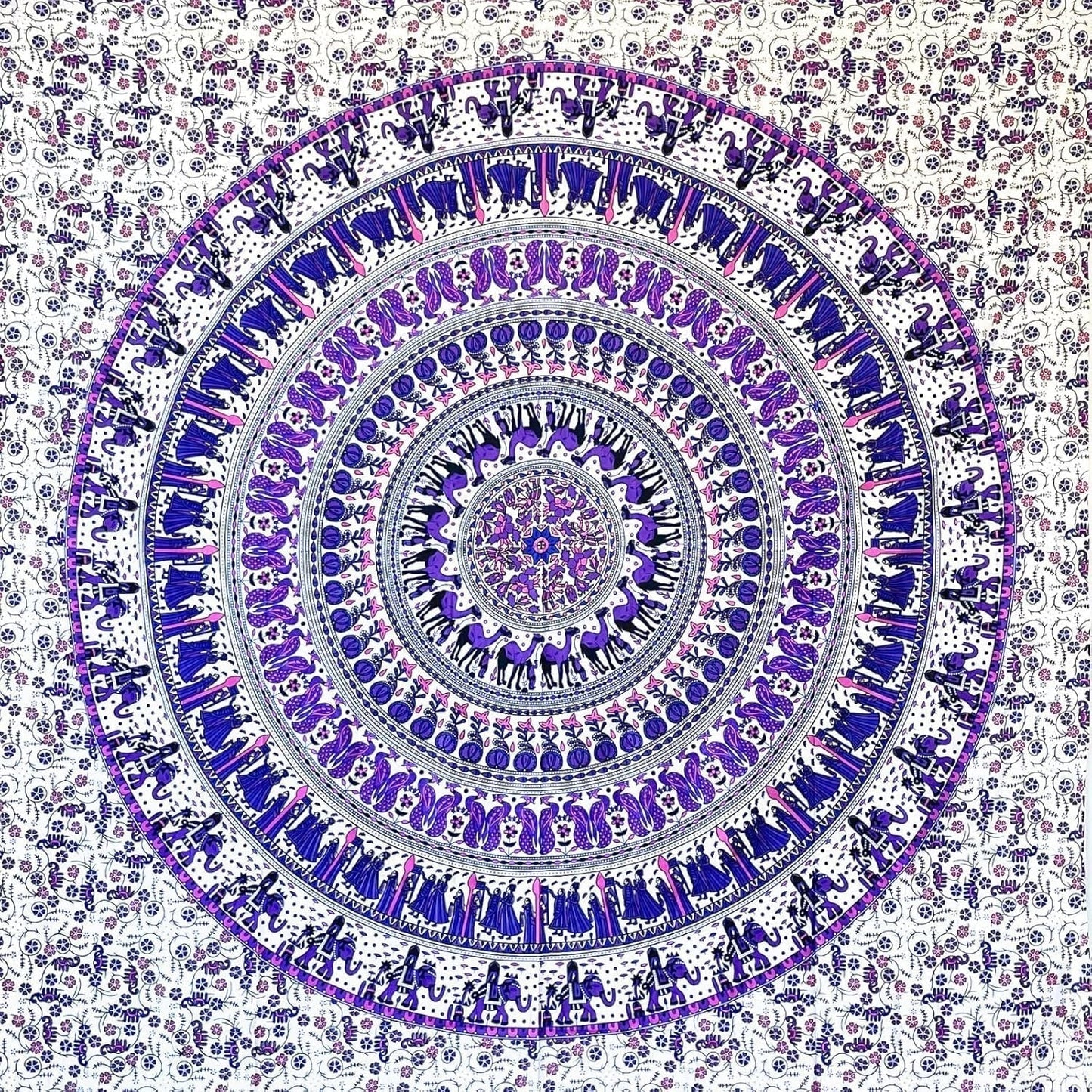 Gobelin momomus mandala farverige orientalske designs i bomuld Hjem - Tilbehør og dekorationer Naty Shop Hvid-lilla 135L X 210B Cm