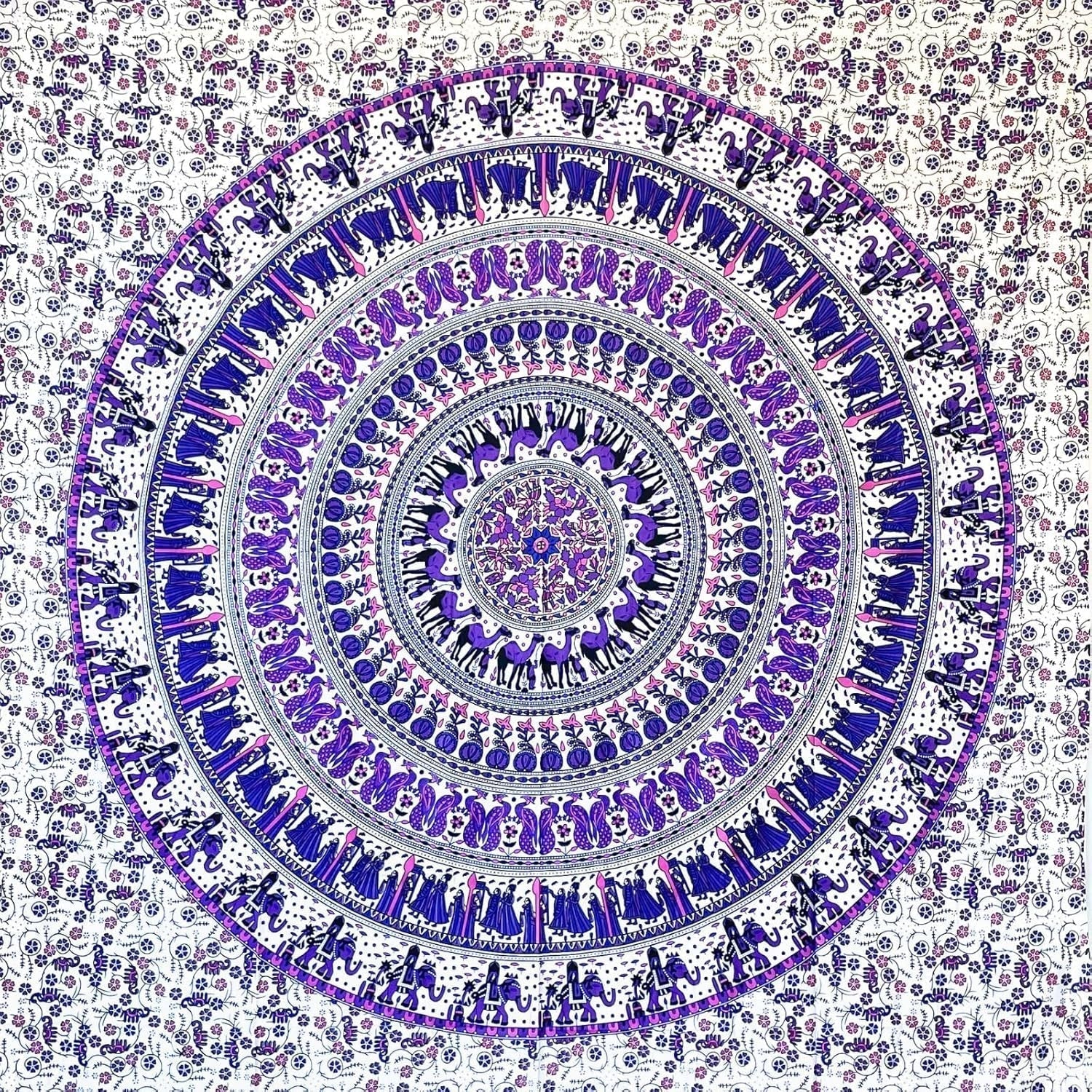 Gobelin momomus mandala farverige orientalske designs i bomuld Hjem - Tilbehør og dekorationer Naty Shop Hvid-lilla 135L X 210B Cm