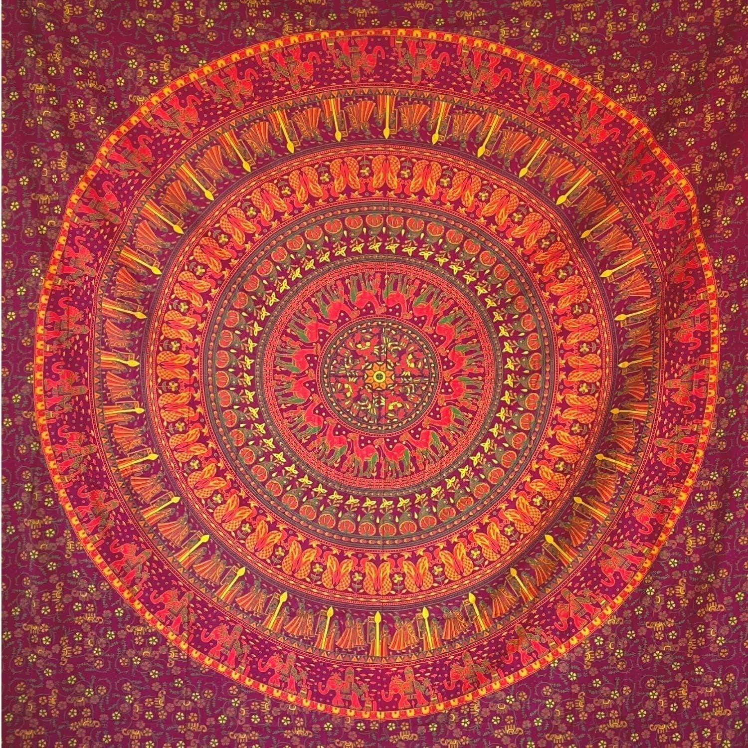 Gobelin momomus mandala farvet bomuld orientalsk design Hjem - Tilbehør og dekorationer Naty Shop Orange 210L X 230B Cm
