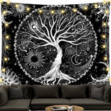Tapestry sort og hvid livets træ gobelin månefaser Hjem - Tilbehør og dekorationer Naty Shop Livets træ 200L X 150B Cm
