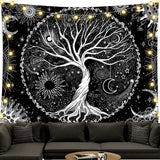 Tapestry sort og hvid livets træ gobelin månefaser Hjem - Tilbehør og dekorationer Naty Shop Livets træ 150L X 130B Cm