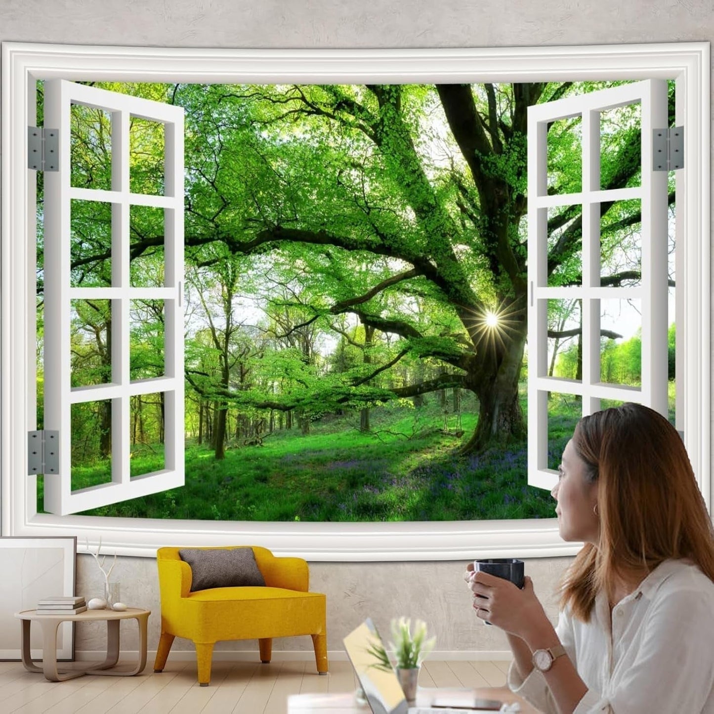 Gobelin jungle landskab xxl skov vinduesklud Hjem - Tilbehør og dekorationer Naty Shop 350L X 256B Cm