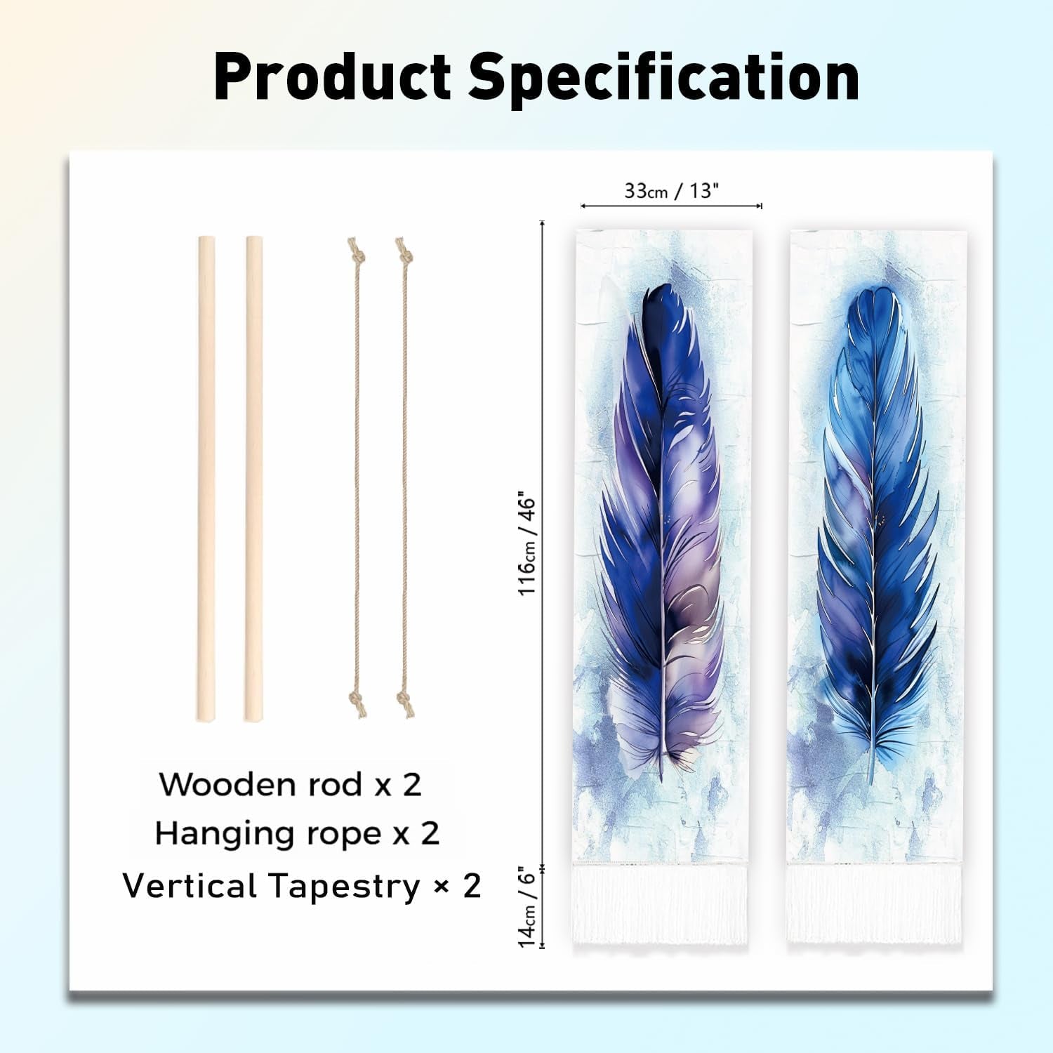 Tapestry pligreat pack blå fjer tæppe lodret væg Hjem - Tilbehør og dekorationer Naty Shop