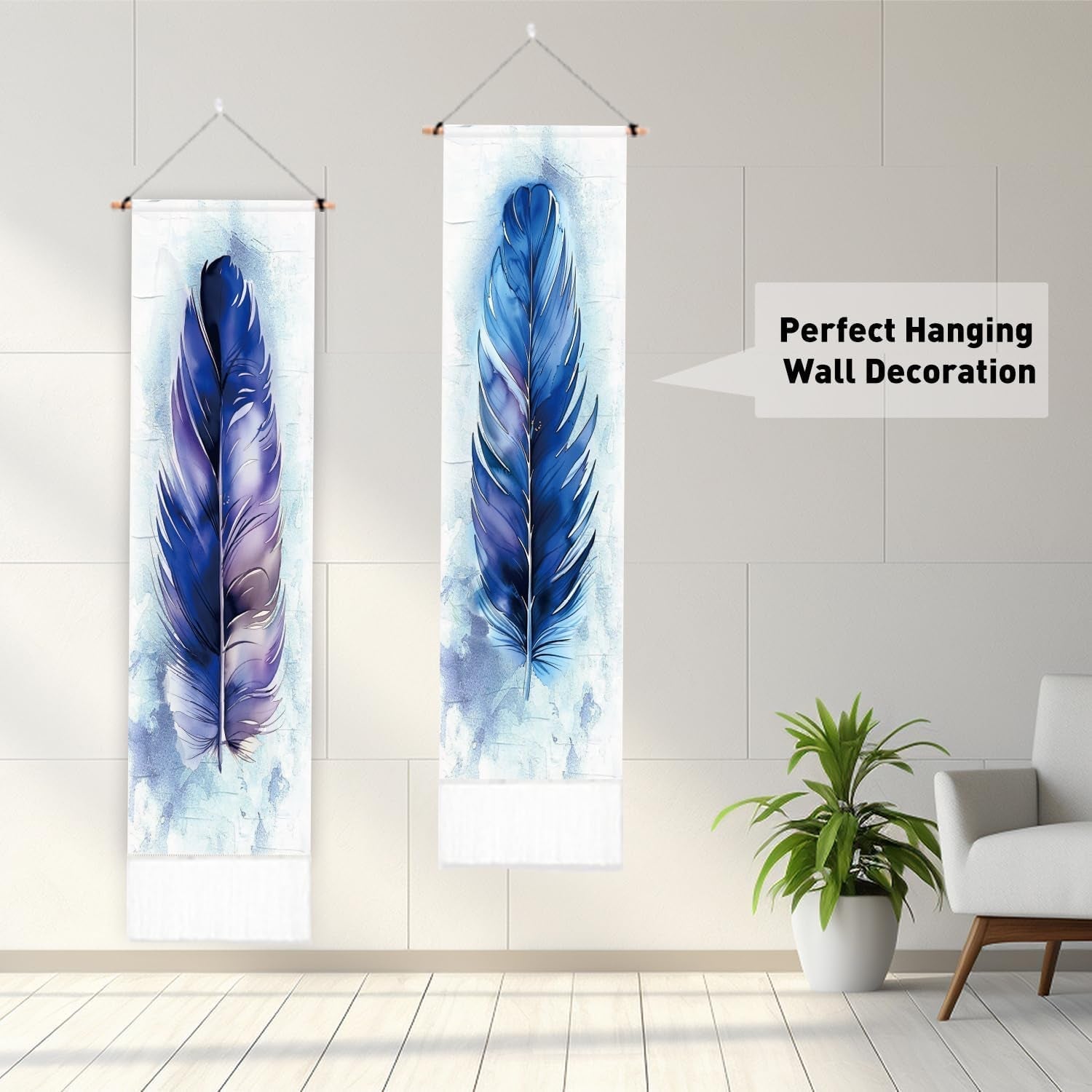 Tapestry pligreat pack blå fjer tæppe lodret væg Hjem - Tilbehør og dekorationer Naty Shop