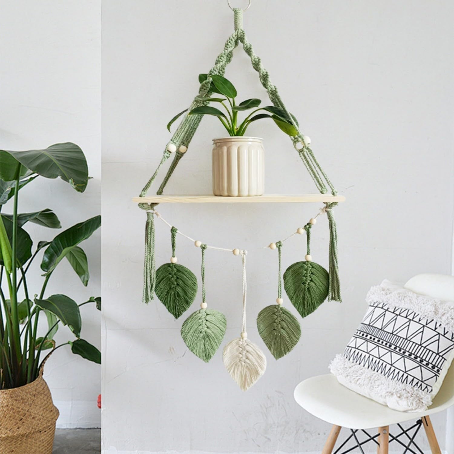Tapestry træhylde guirlande vævede blade Hjem - Tilbehør og dekorationer Naty Shop