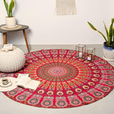 Rund gobelin påfugl mandala centimeter rund hippie pige Casa - Tilbehør og dekorationer Naty Shop Gylden rød D-72"
