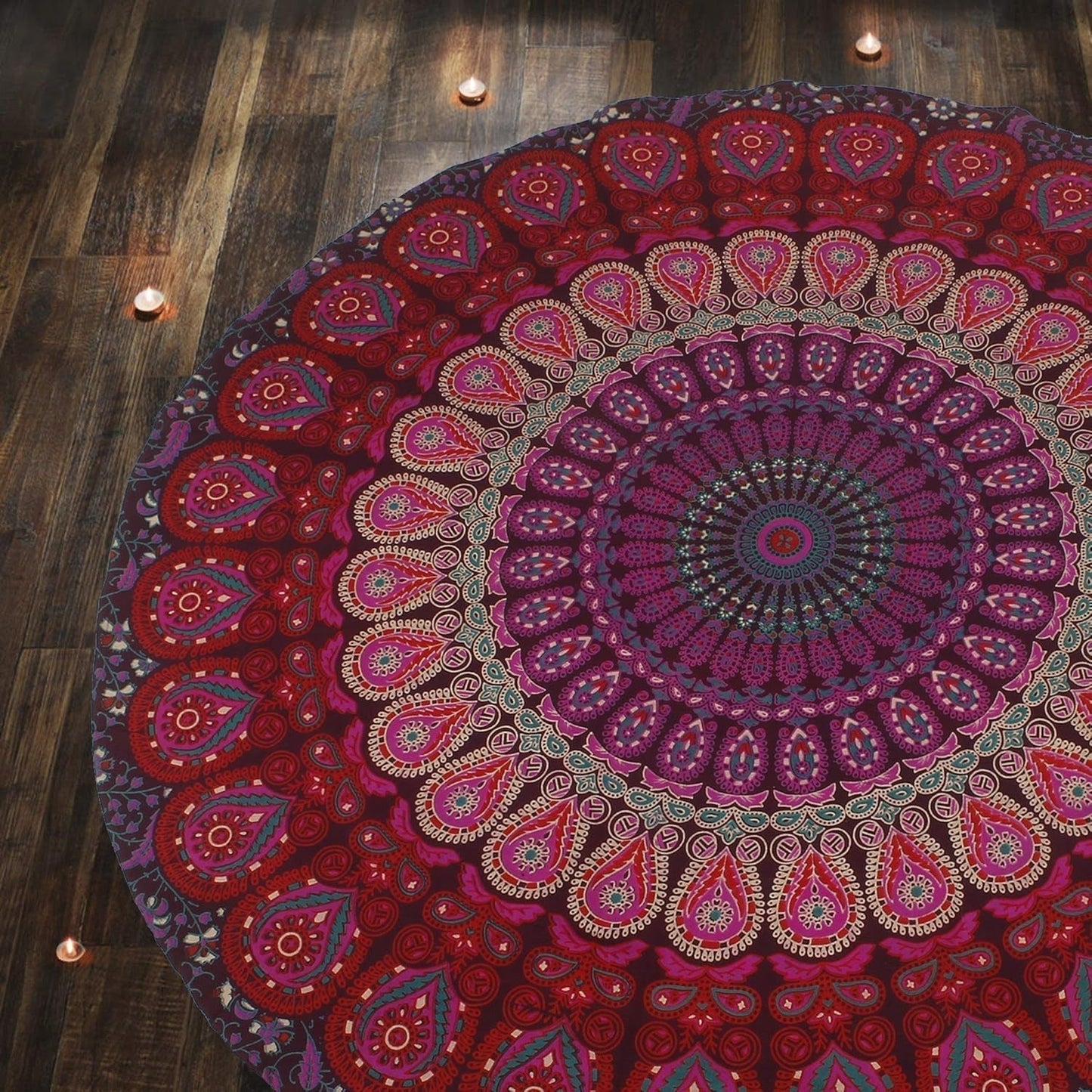 Rund gobelin påfugl mandala centimeter rund hippie ansigt Hjem - Tilbehør og dekorationer Naty Shop Violet pink 183L X 183B Cm