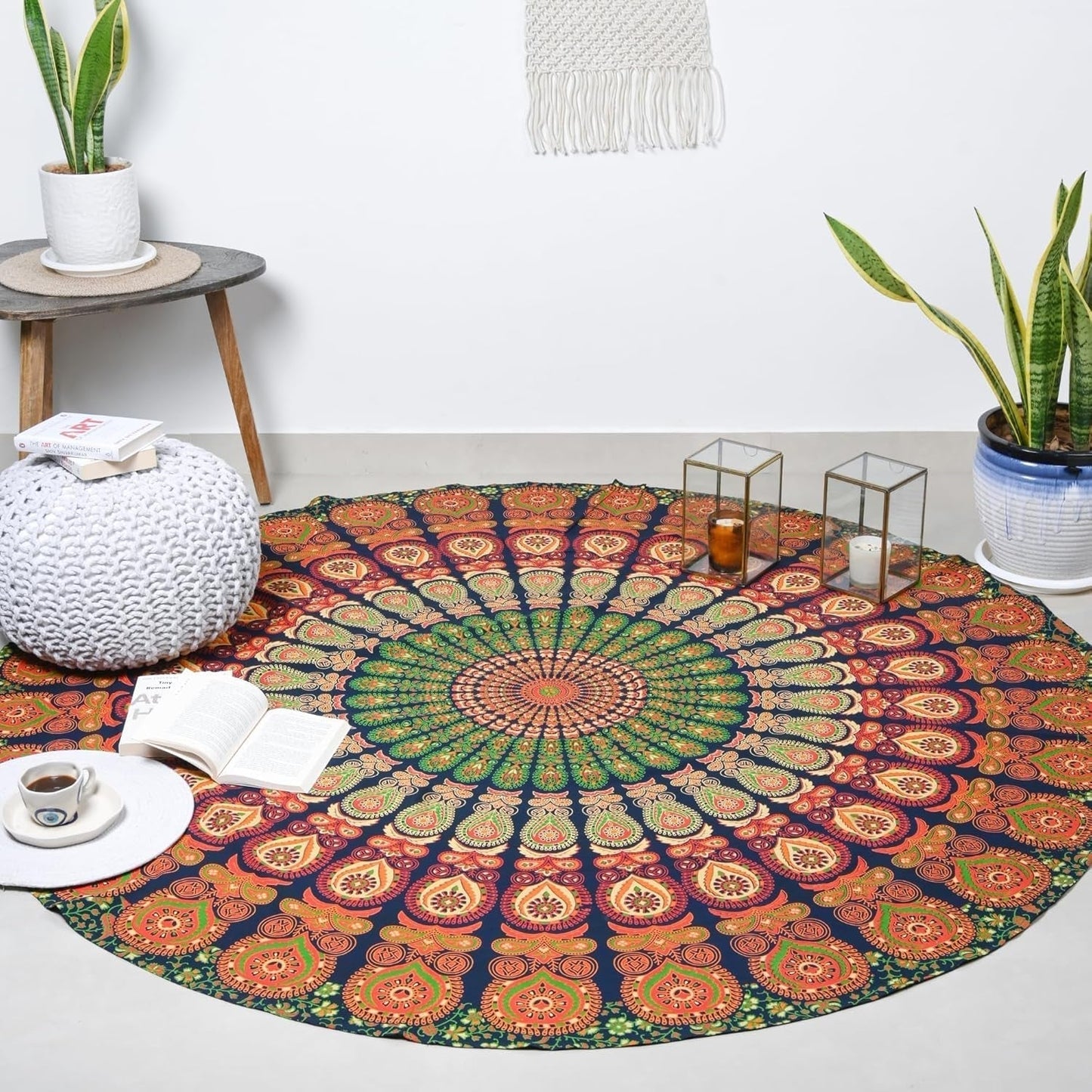 Rund gobelin påfugl mandala centimeter rund hippie ansigt Hjem - Tilbehør og dekorationer Naty Shop Goldgreen 182,9L X 182,9B Cm
