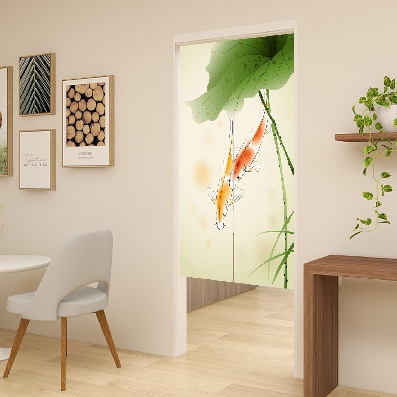 Japansk stil gobelin, tykt norenlinned, langt lotushus - Tilbehør og dekorationer Naty Shop