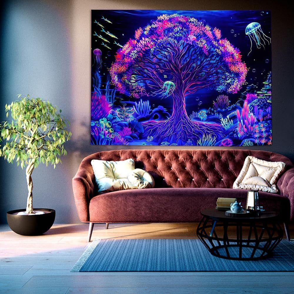 Tapestry suaywo psykedelisk fluorescerende trælivsrum Hjem - Tilbehør og dekorationer Naty Shop