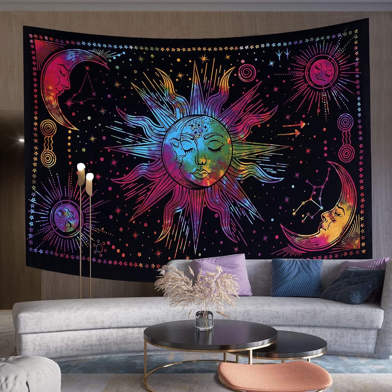 Tapestry sun moon star spirituel astetisk regnbue bomuld Hjem - Tilbehør og dekorationer Naty Shop
