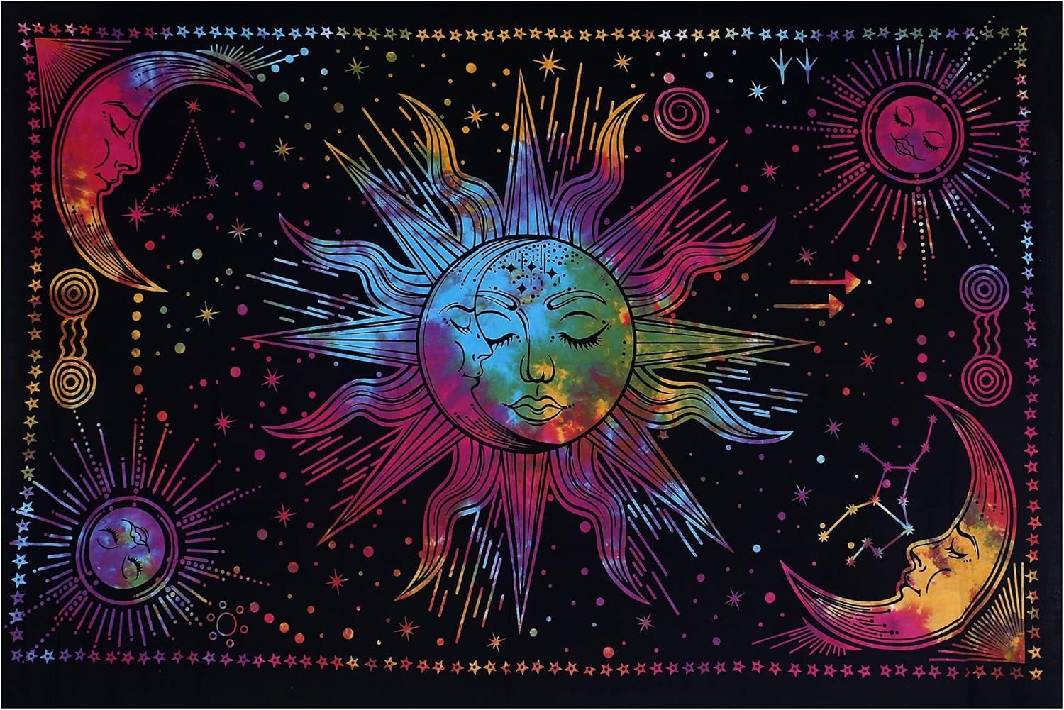 Tapestry sun moon star spirituel astetisk regnbue bomuld Hjem - Tilbehør og dekorationer Naty Shop