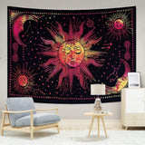 Tapestry sun moon star spirituel astetisk regnbue bomuld Hjem - Tilbehør og dekorationer Naty Shop Rød 210L X 140B Cm