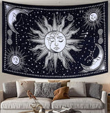 Tapestry sun moon star spirituel astetisk regnbue bomuld Hjem - Tilbehør og dekorationer Naty Shop Sort/hvid 102L X 77B Cm