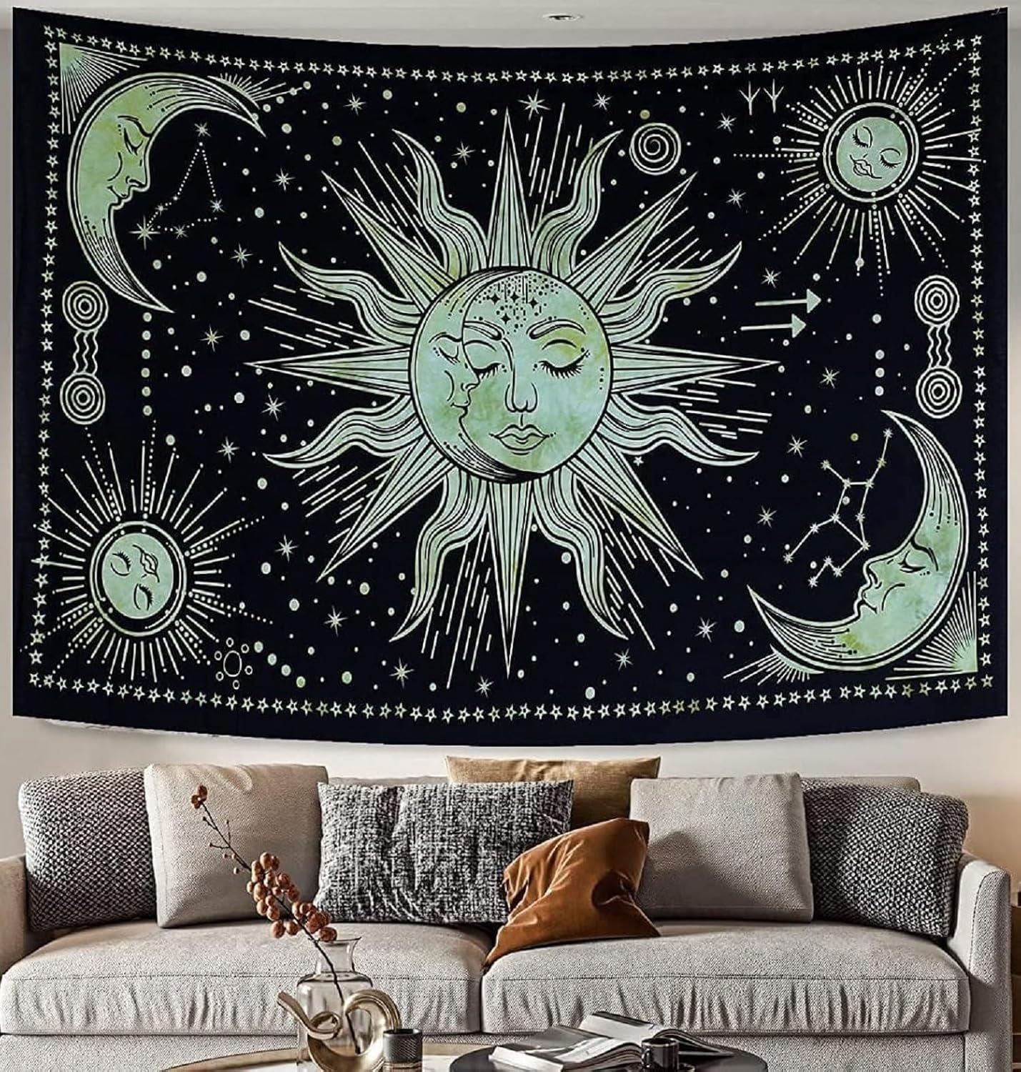 Tapestry sol måne stjerne spirituel astetisk regnbue bomuld Hjem - Tilbehør og dekorationer Naty Shop Hilsen 210L X 140B Cm