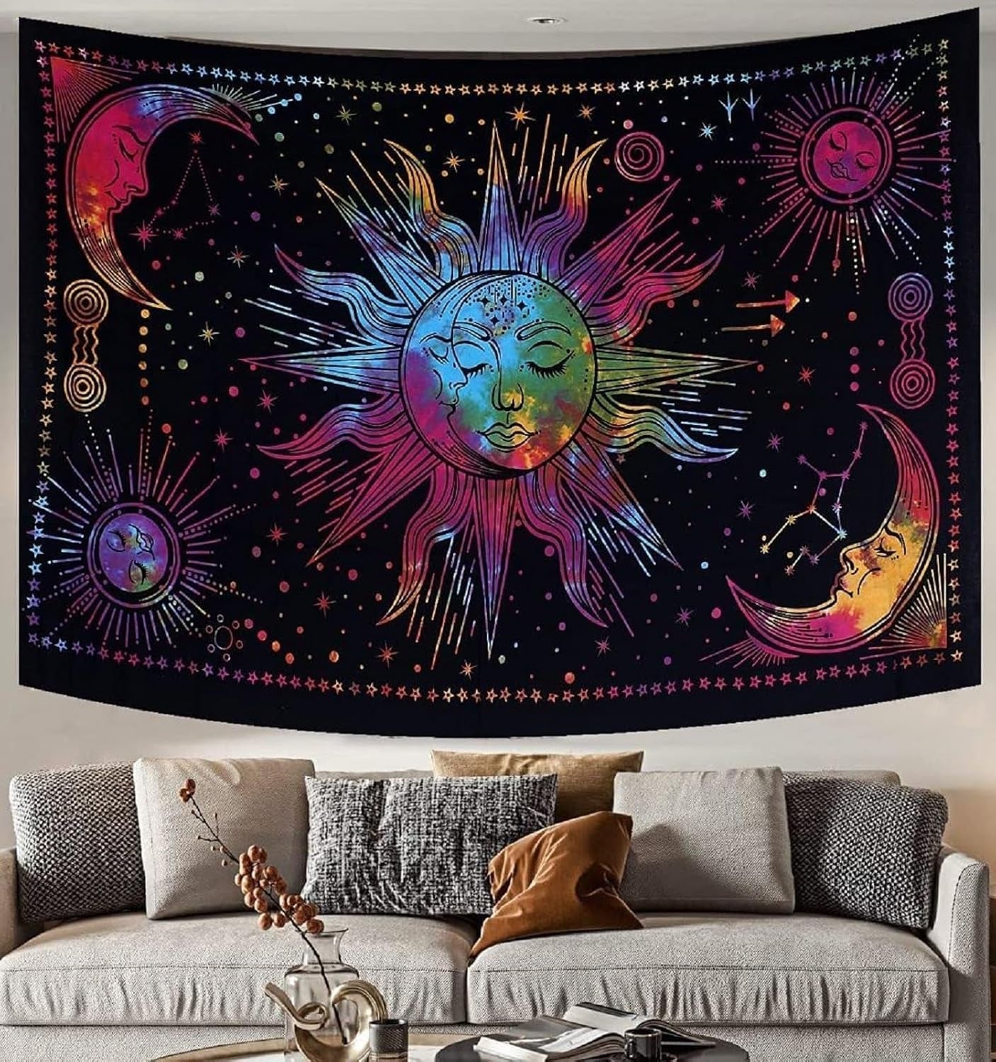 Tapestry sun moon star spirituel astetisk regnbue bomuld Hjem - Tilbehør og dekorationer Naty Shop Rainbow 210L X 140B Cm