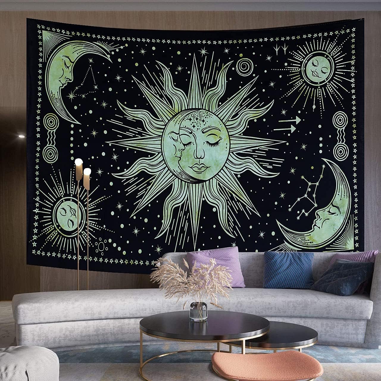 Tapestry sol måne stjerne spirituel astetisk regnbue bomuld Hjem - Tilbehør og dekorationer Naty Shop Hilsen 150L X 137B Cm