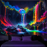 Tapestry gobelin planetarisk vandfald fantasi sort lys Hjem - Tilbehør og dekorationer Naty Shop 150L X 130B Cm