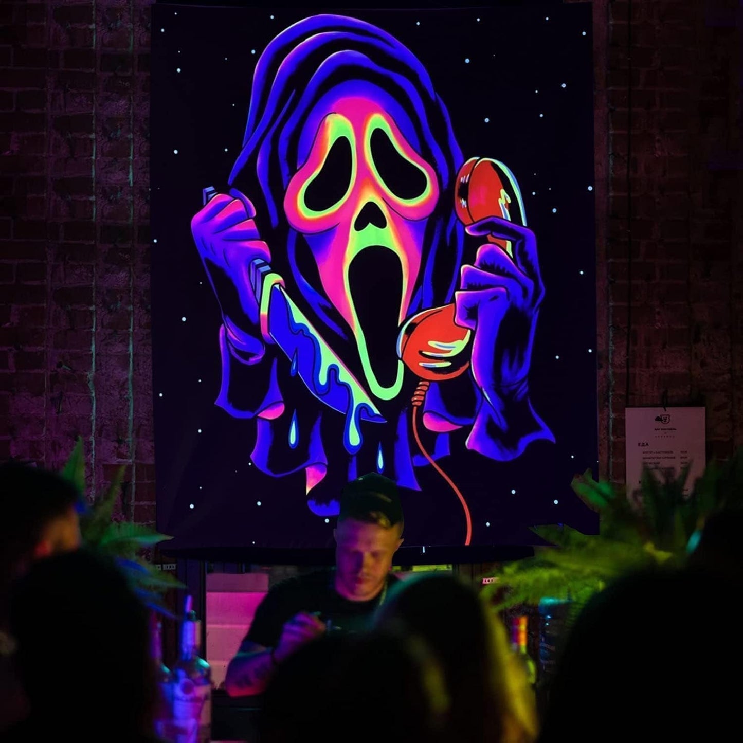 Skræmmende ansigtstæppe tapet blacklight reaktive spøgelser Hjem - Tilbehør og dekorationer Naty Shop 200L X 150B Cm
