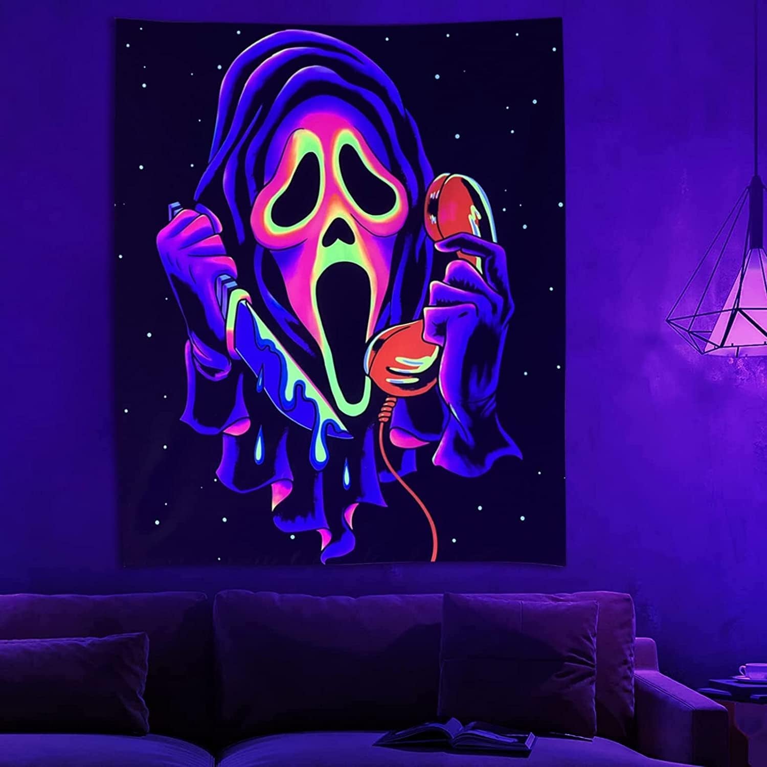 Tapestry gobelin horror face blacklight spøgelser reactive Home - Tilbehør og dekorationer Naty Shop