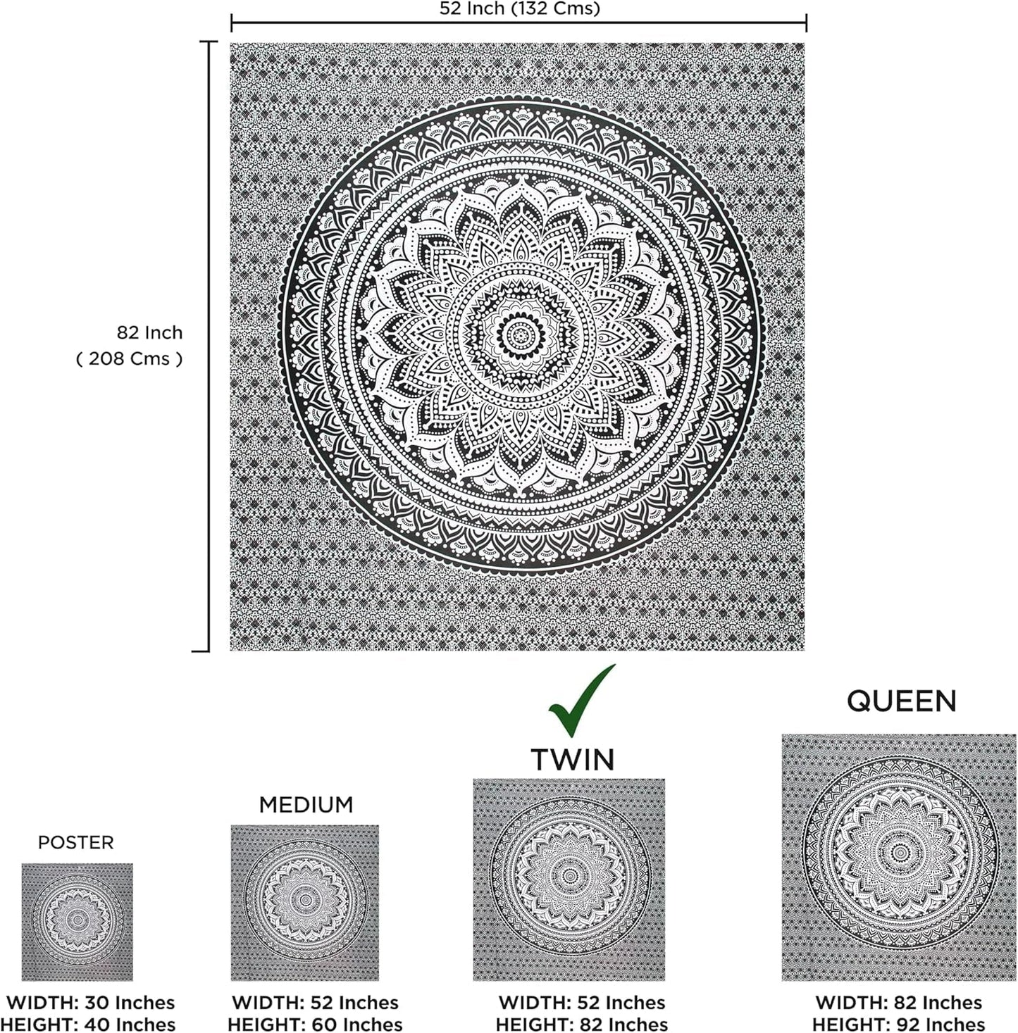 Tapestry gobelin mandala grå sort vægdug Hjem - Tilbehør og dekorationer Naty Shop