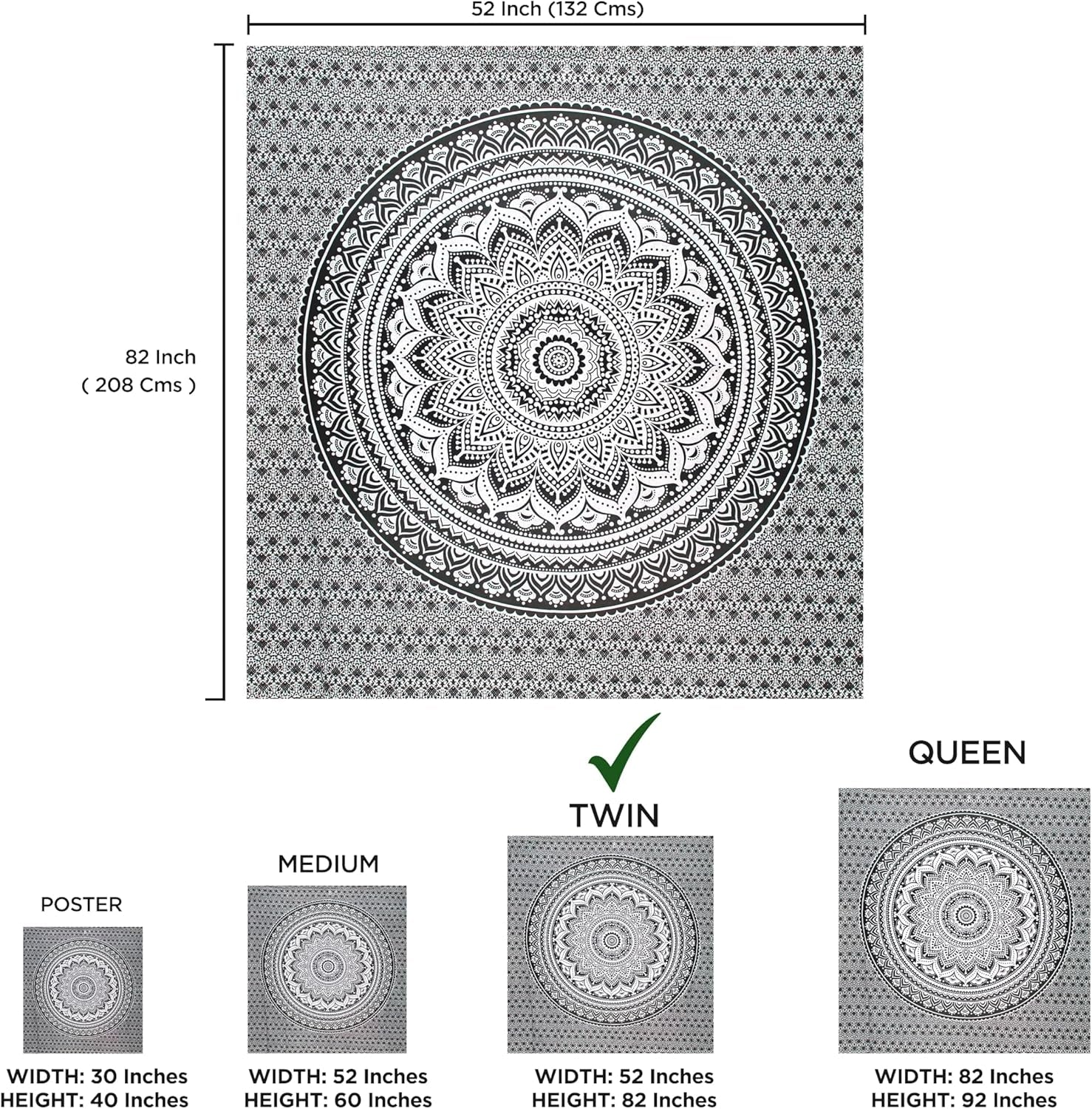 Tapestry gobelin mandala grå sort vægdug Hjem - Tilbehør og dekorationer Naty Shop