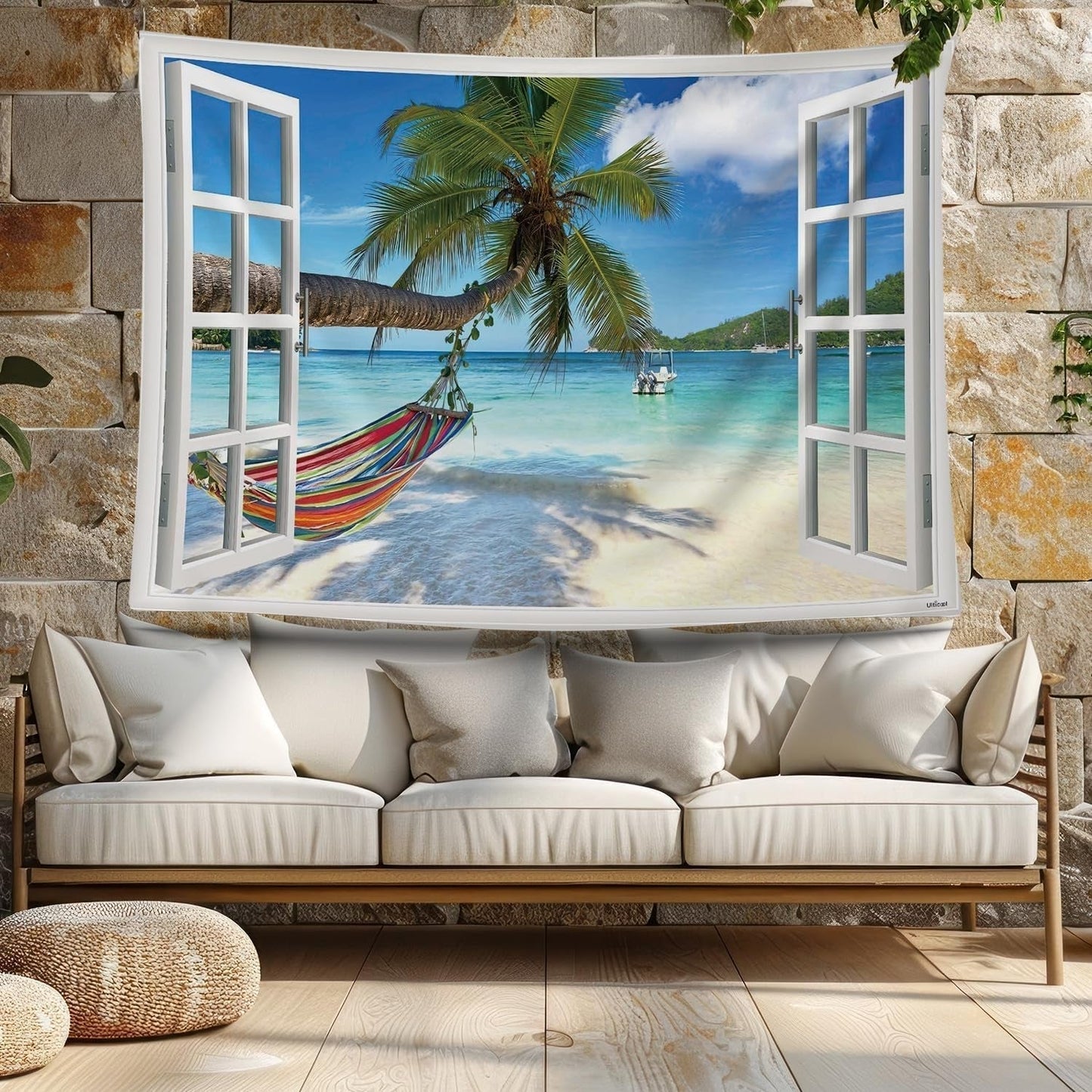 Tapestry ulticool view strand hav palme hængekøje Hjem - Tilbehør og dekorationer Naty Shop