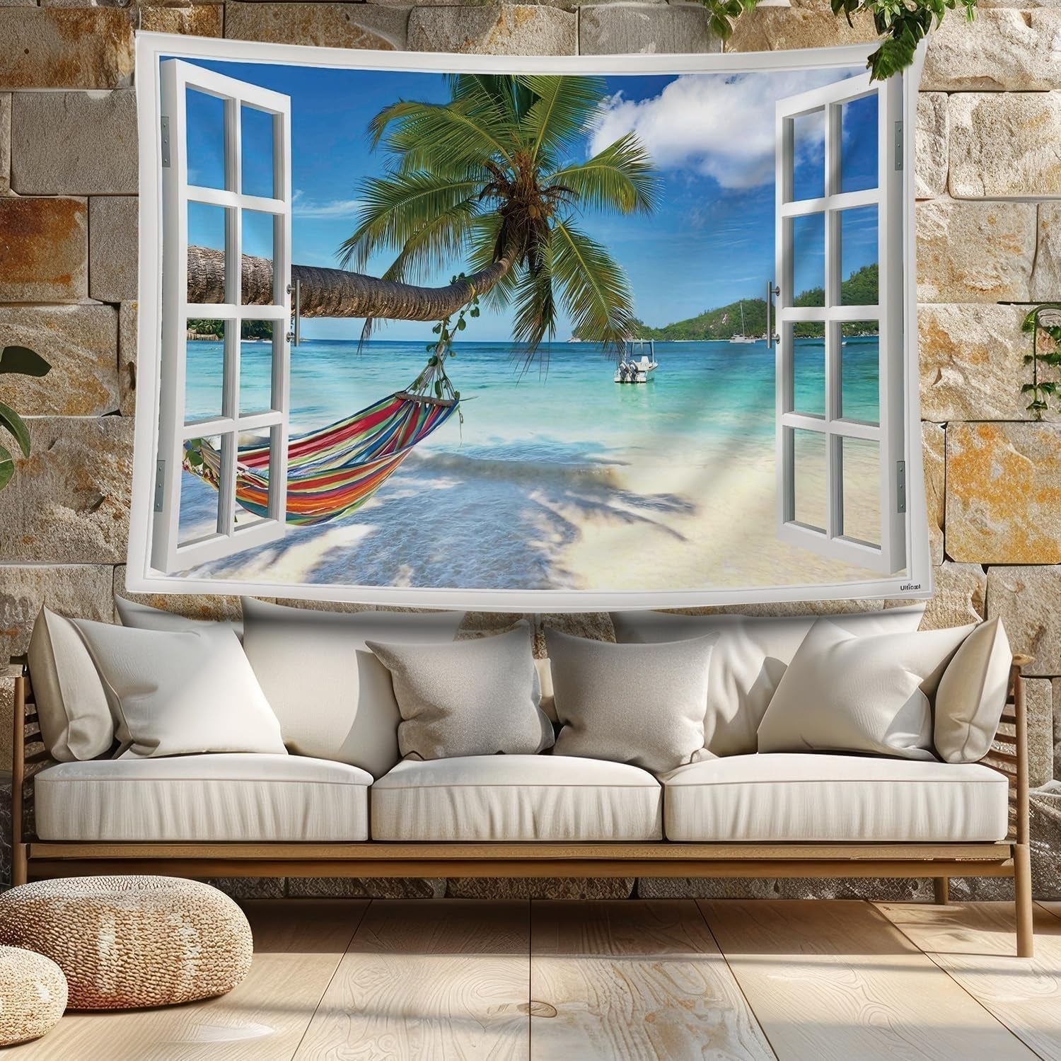 Tapestry ulticool view strand hav palme hængekøje Hjem - Tilbehør og dekorationer Naty Shop