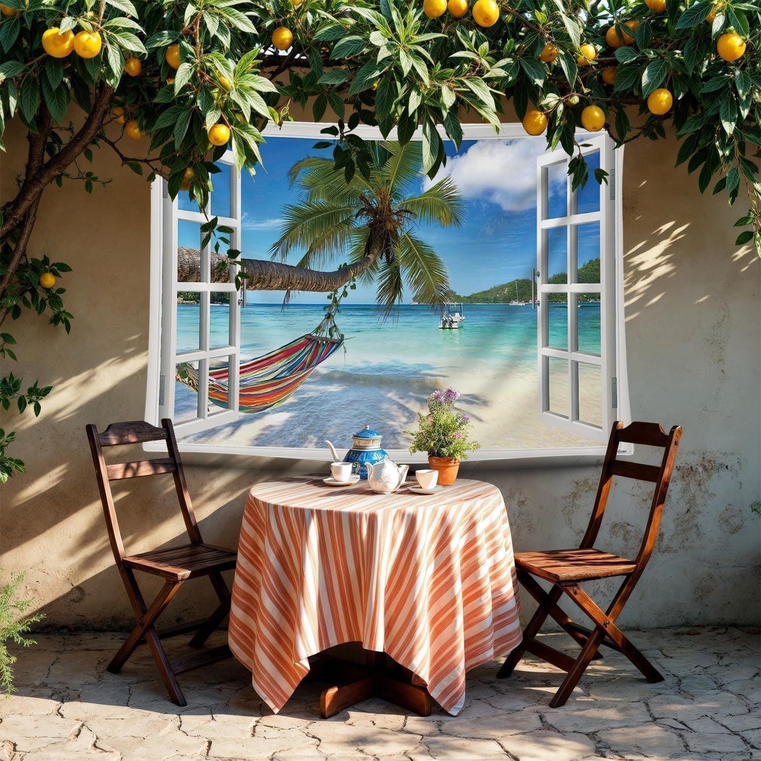 Tapestry ulticool view strand hav palme hængekøje Hjem - Tilbehør og dekorationer Naty Shop