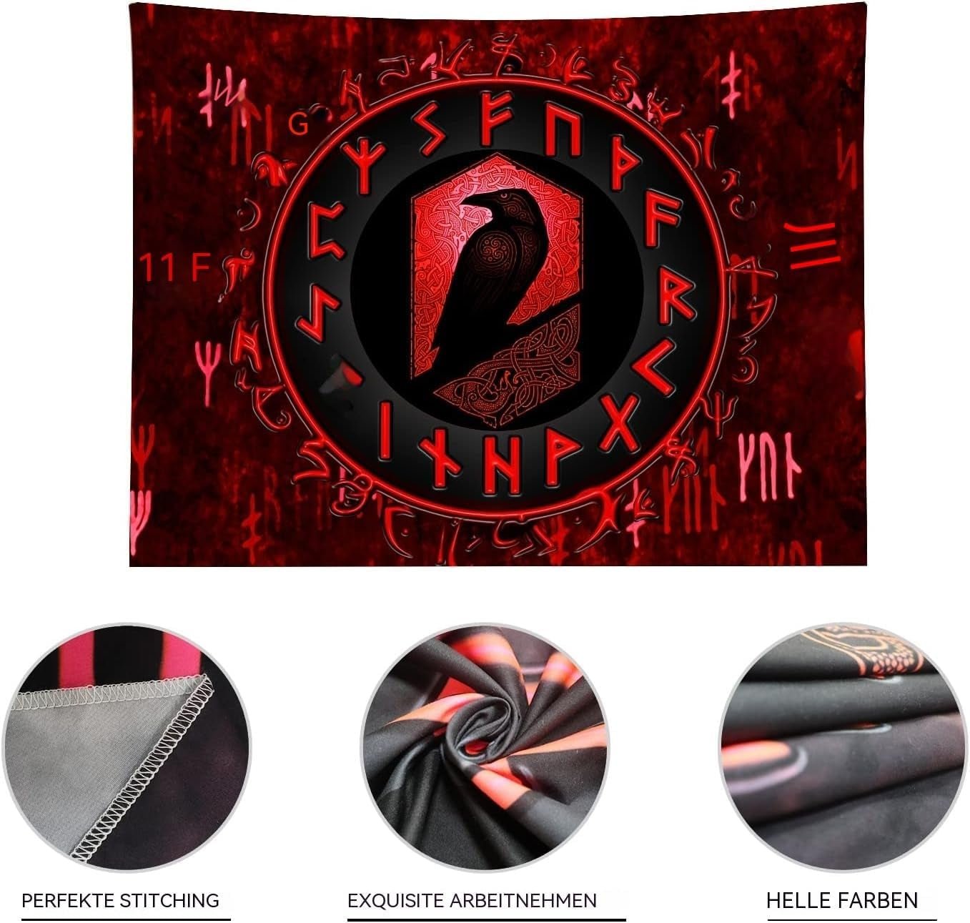 Vikingetæppe blacklight reaktiv rød meditation runer odins Hjem - Tilbehør og dekorationer Naty Shop
