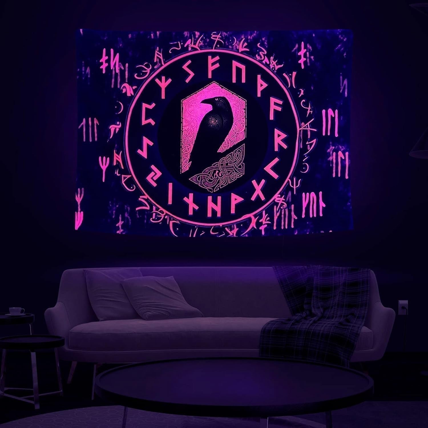 Vikingetæppe blacklight reaktiv rød meditation runer odins Hjem - Tilbehør og dekorationer Naty Shop