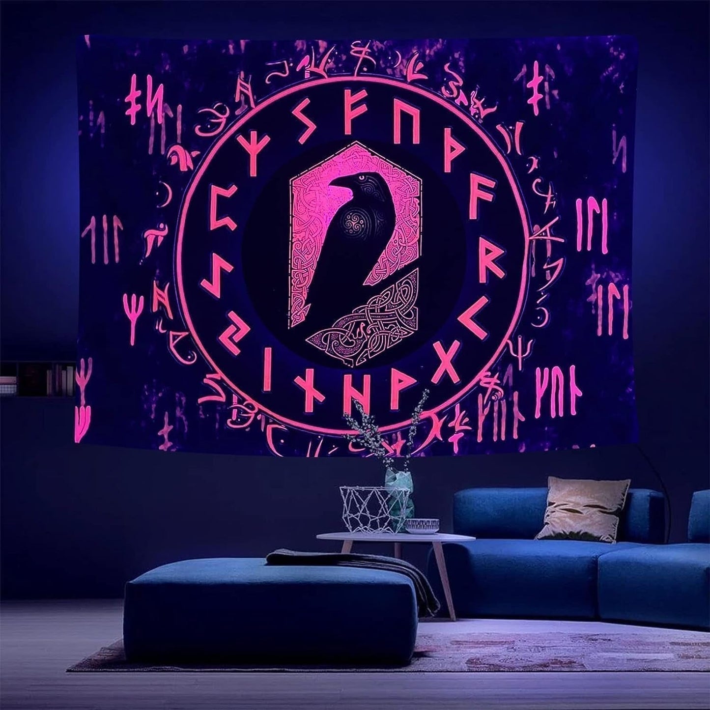 Vikingetæppe blacklight reaktiv rød meditation runer odins Hjem - Tilbehør og dekorationer Naty Shop Røde runer V 200L X 150B Cm
