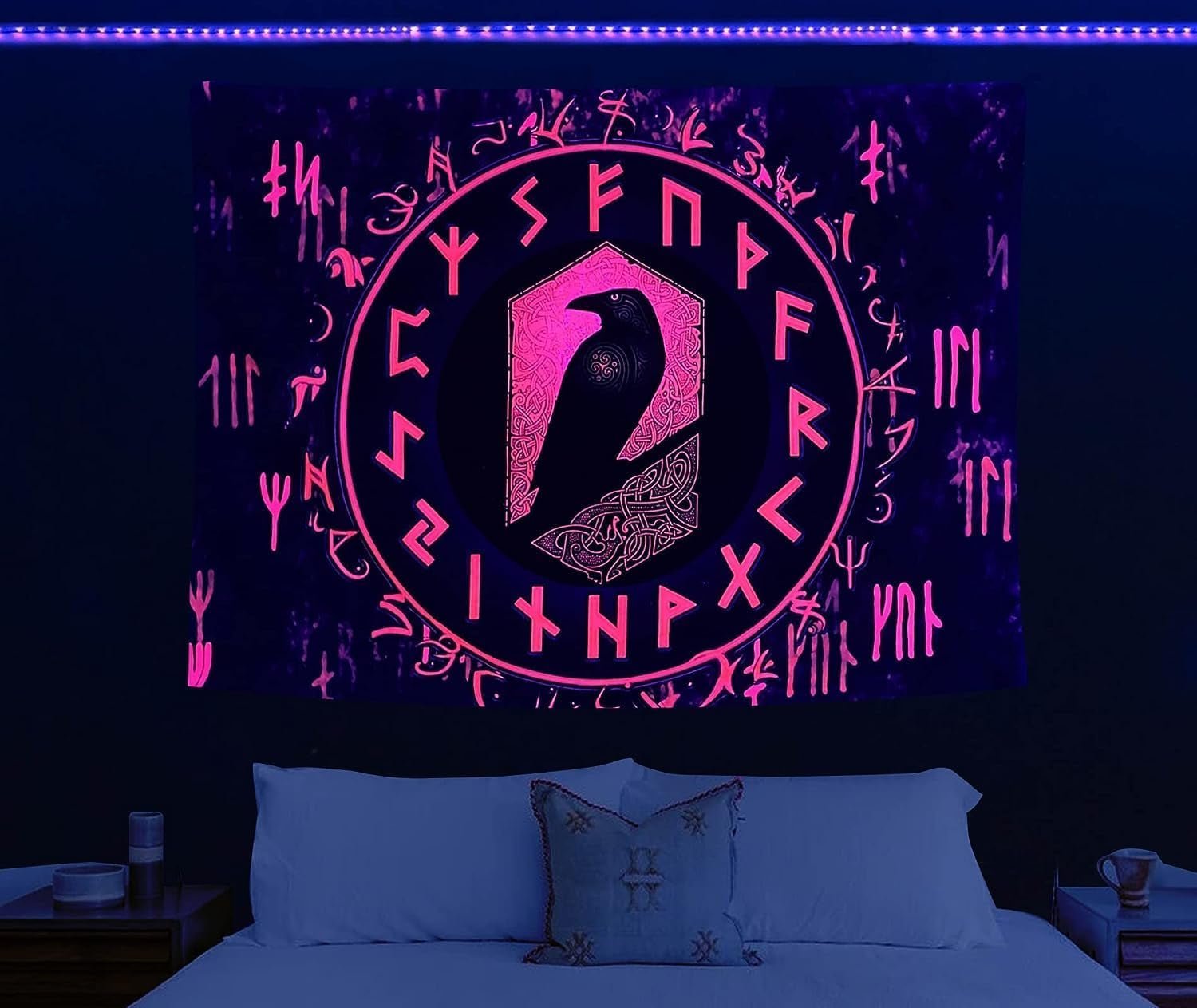 Vikingetæppe blacklight reaktiv rød meditation runer odins Hjem - Tilbehør og dekorationer Naty Shop