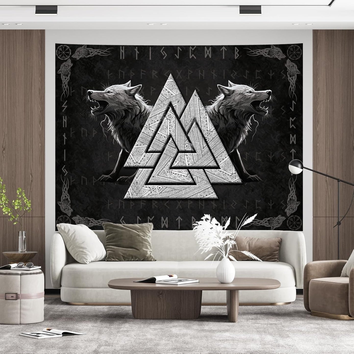 Tapestry viking ulv totem sort hvid meditationsruner Hjem - Tilbehør og dekorationer Naty Shop
