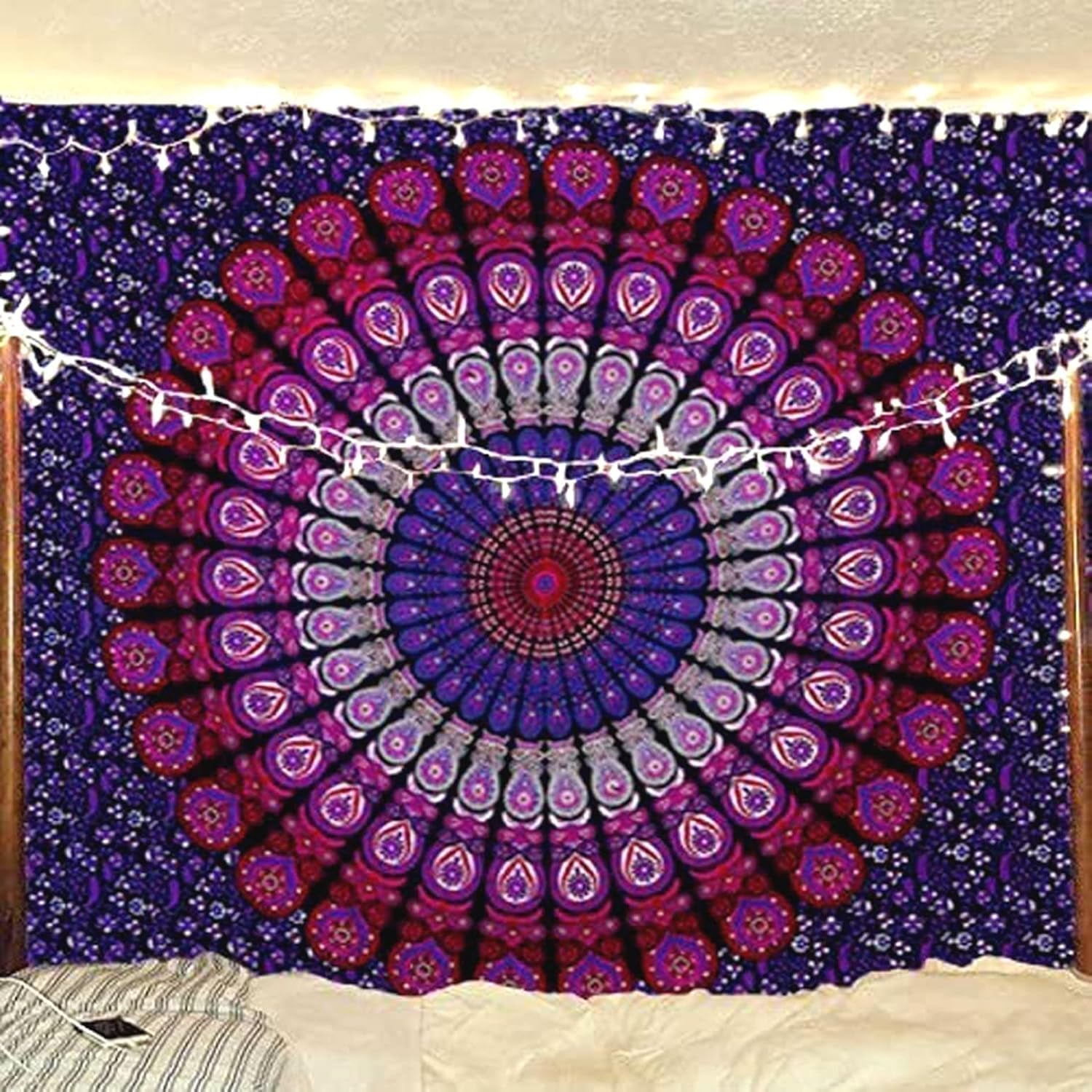 Tapestry lilla hippie strandtæppe mandala indisk bomuld Hjem - Tilbehør og dekorationer Naty Shop Standardtitel