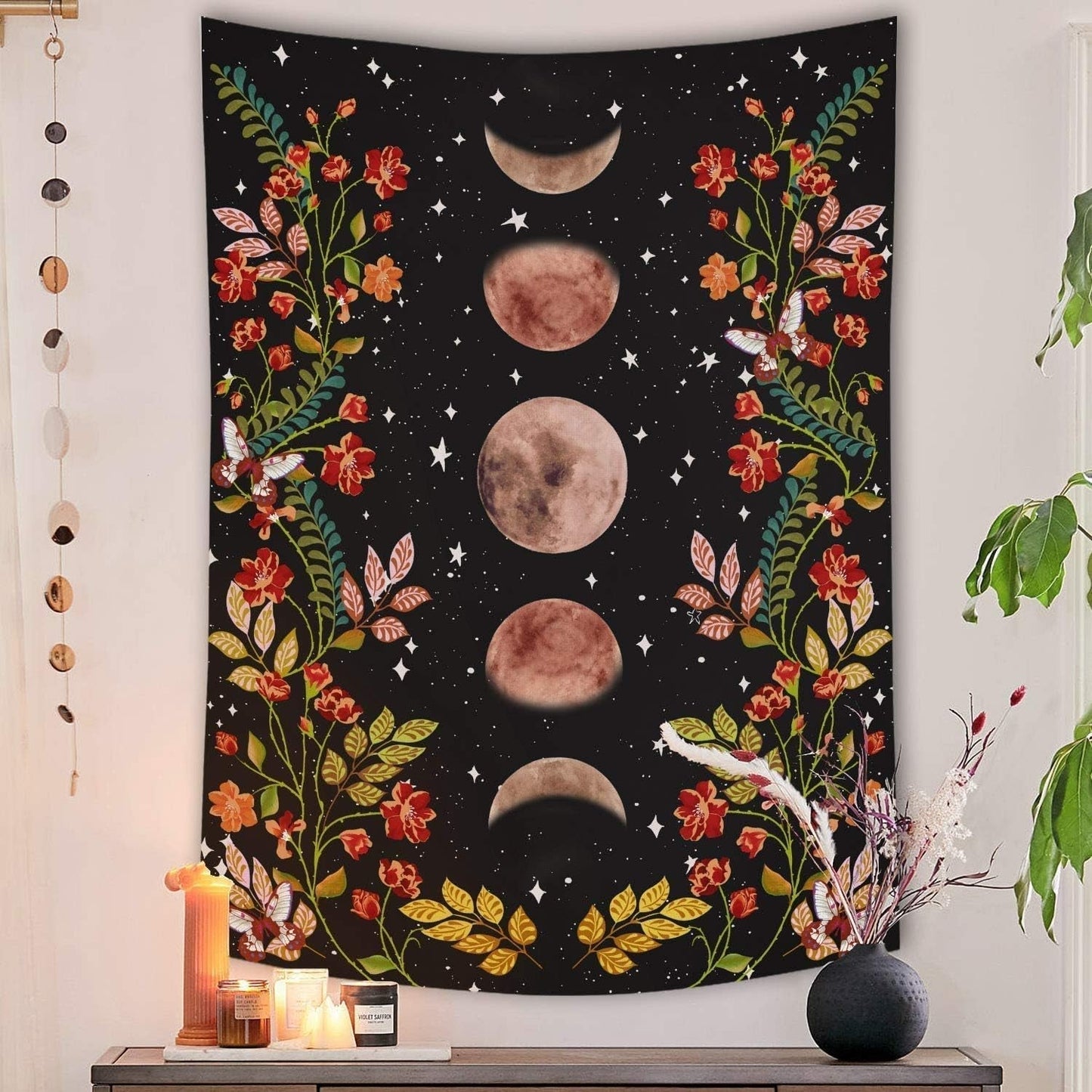 Gobelin yisumei æstetik måneblomster sort størrelse Hjem - Tilbehør og dekorationer Naty Shop Luna 150L X 130B Cm