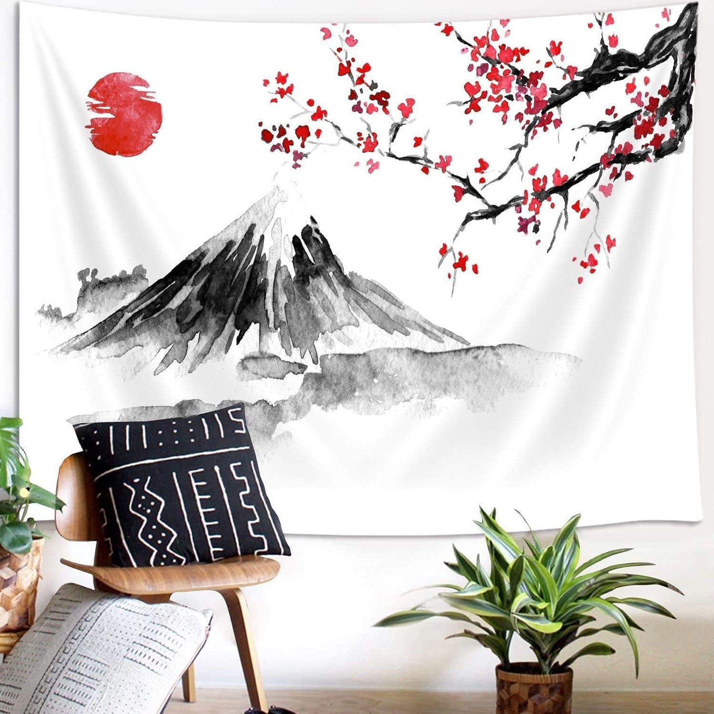 Yisumei gobelin æstetisk måneblomster sort størrelse Hjem - Tilbehør og dekorationer Naty Shop Rød 150L X 130B Cm