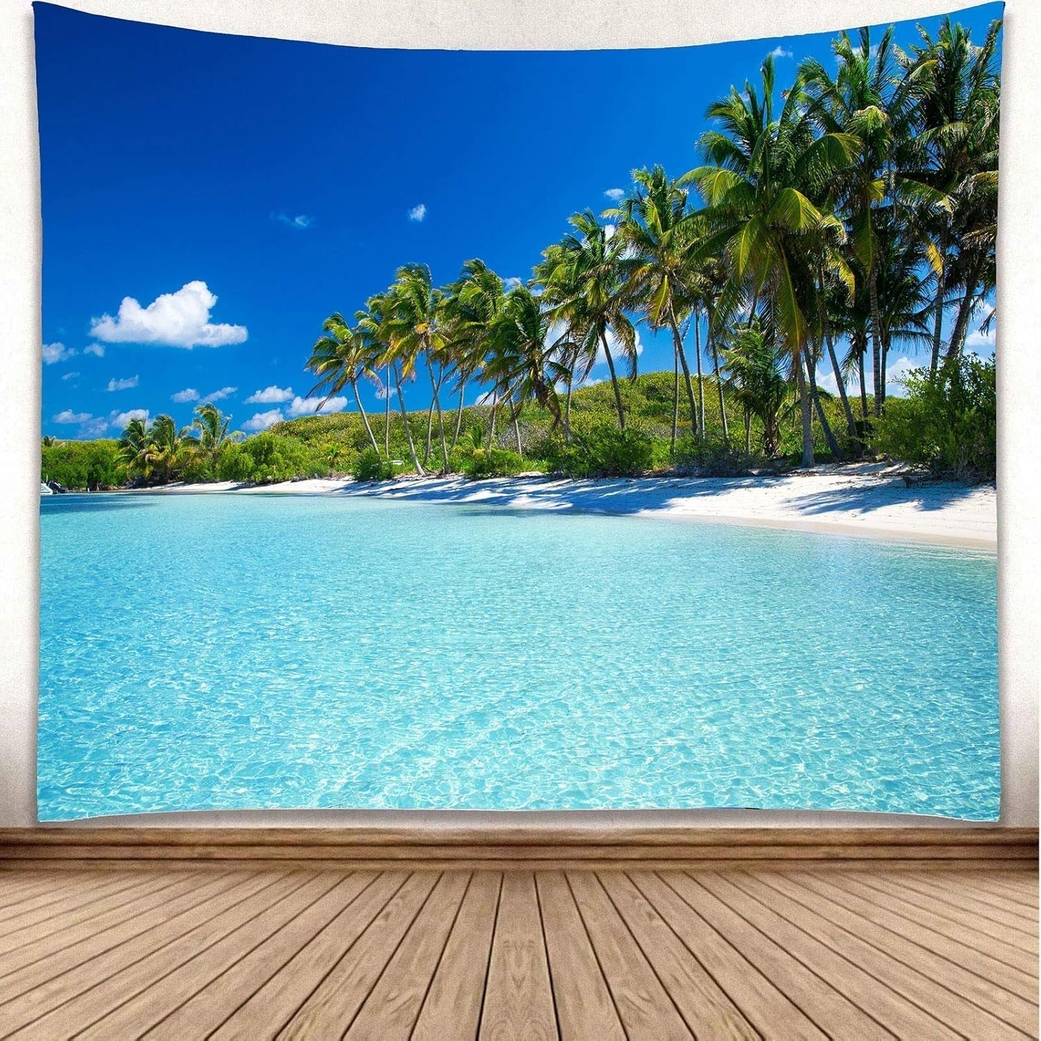 Gobelin yisure strand tropisk landskab Hjem - Tilbehør og dekorationer Naty Shop Blå 150L X 200B Cm