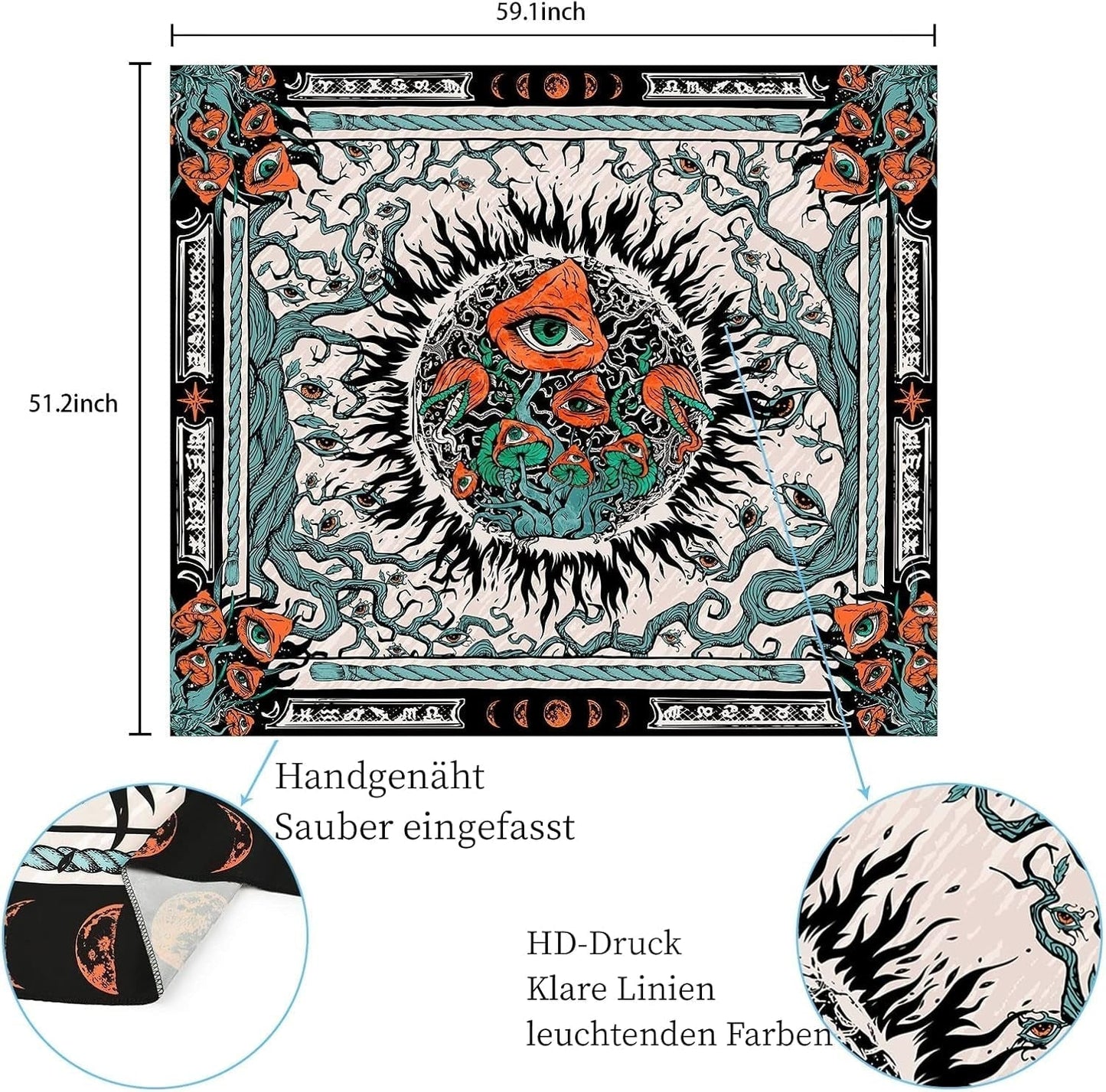 Gobelin yrende svampe solskoldning lærred hippie øjne Hjem - Tilbehør og dekorationer Naty Shop