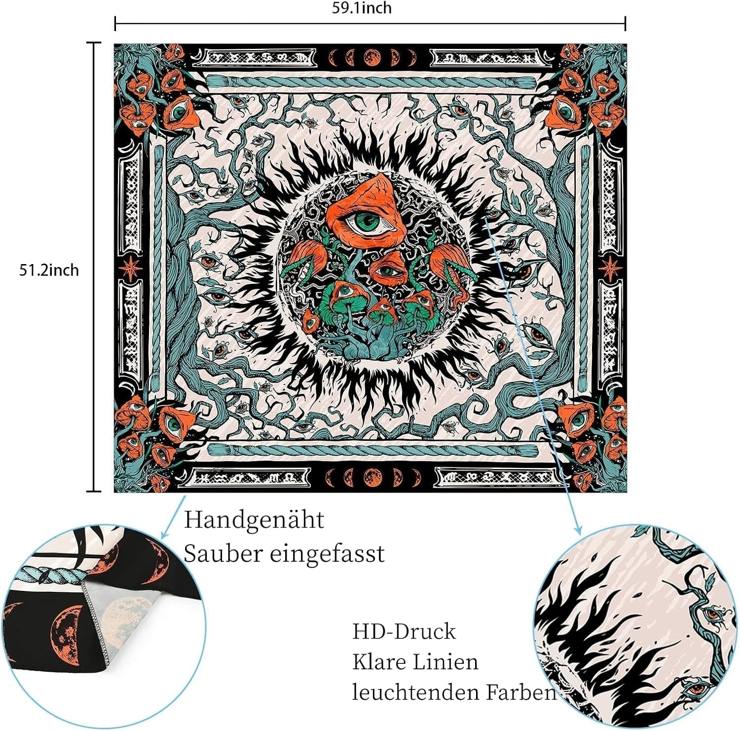 Gobelin yrende svampe solskoldning lærred hippie øjne Hjem - Tilbehør og dekorationer Naty Shop