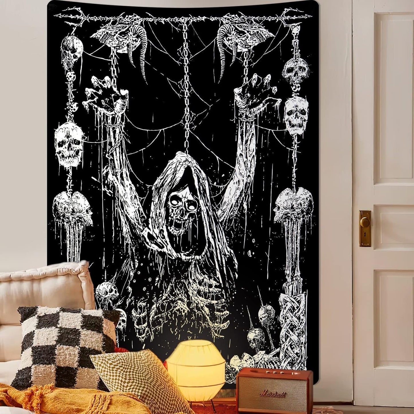 Tapestry yrendenge menneskeskalle sort hvid Hjem - Tilbehør og dekorationer Naty Shop