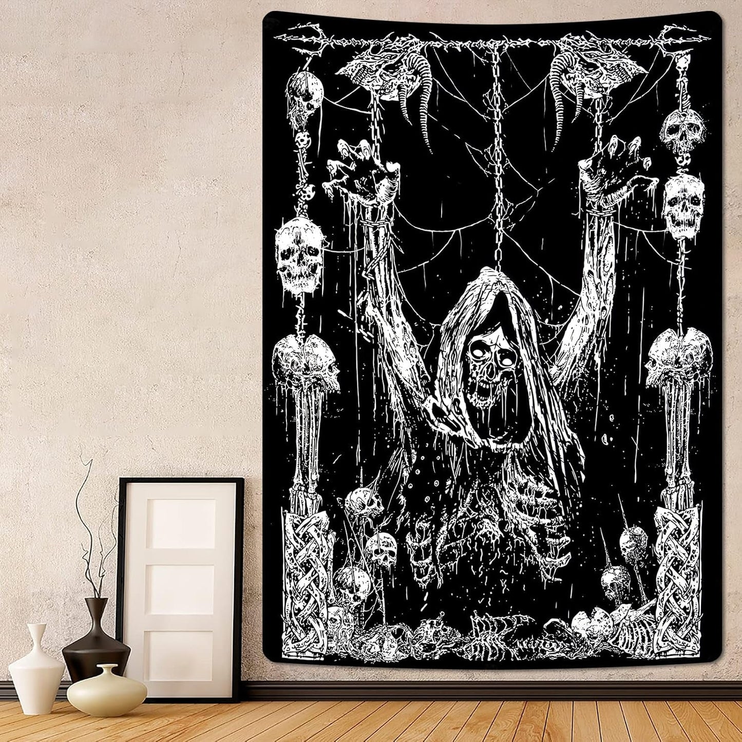 Tapestry yrendenge menneskeskalle sort hvid Hjem - Tilbehør og dekorationer Naty Shop