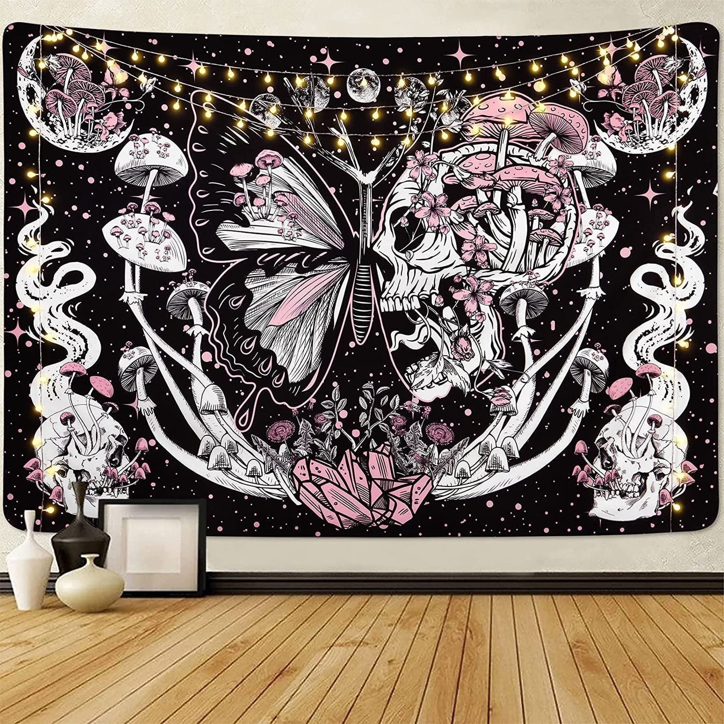 Gobelin yrendenge sommerfugle skelet svampe hus stjerner måne Hjem - Tilbehør og dekorationer Naty Shop Kraniet svampe møl 150X130Cm