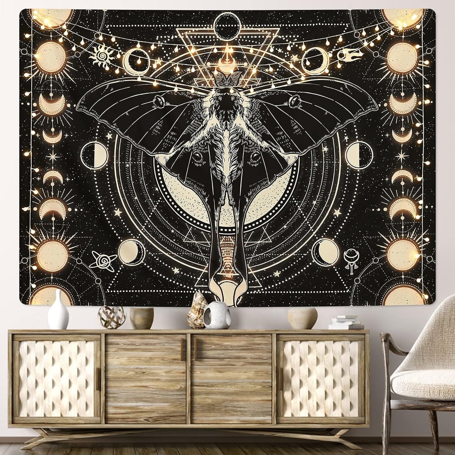 Tapestry yrendenge moth black sun moon natural Home - Accessories and Decorations Naty Shop