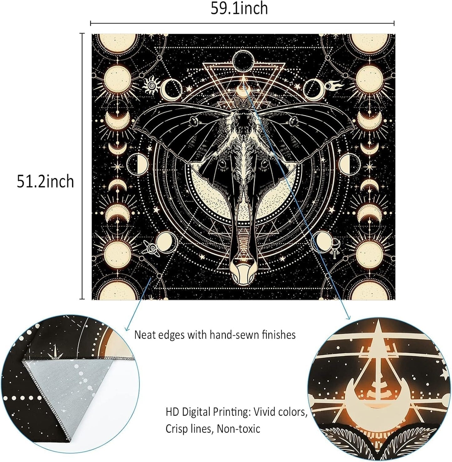 Tapestry yrendenge moth black sun moon natural Home - Accessories and Decorations Naty Shop