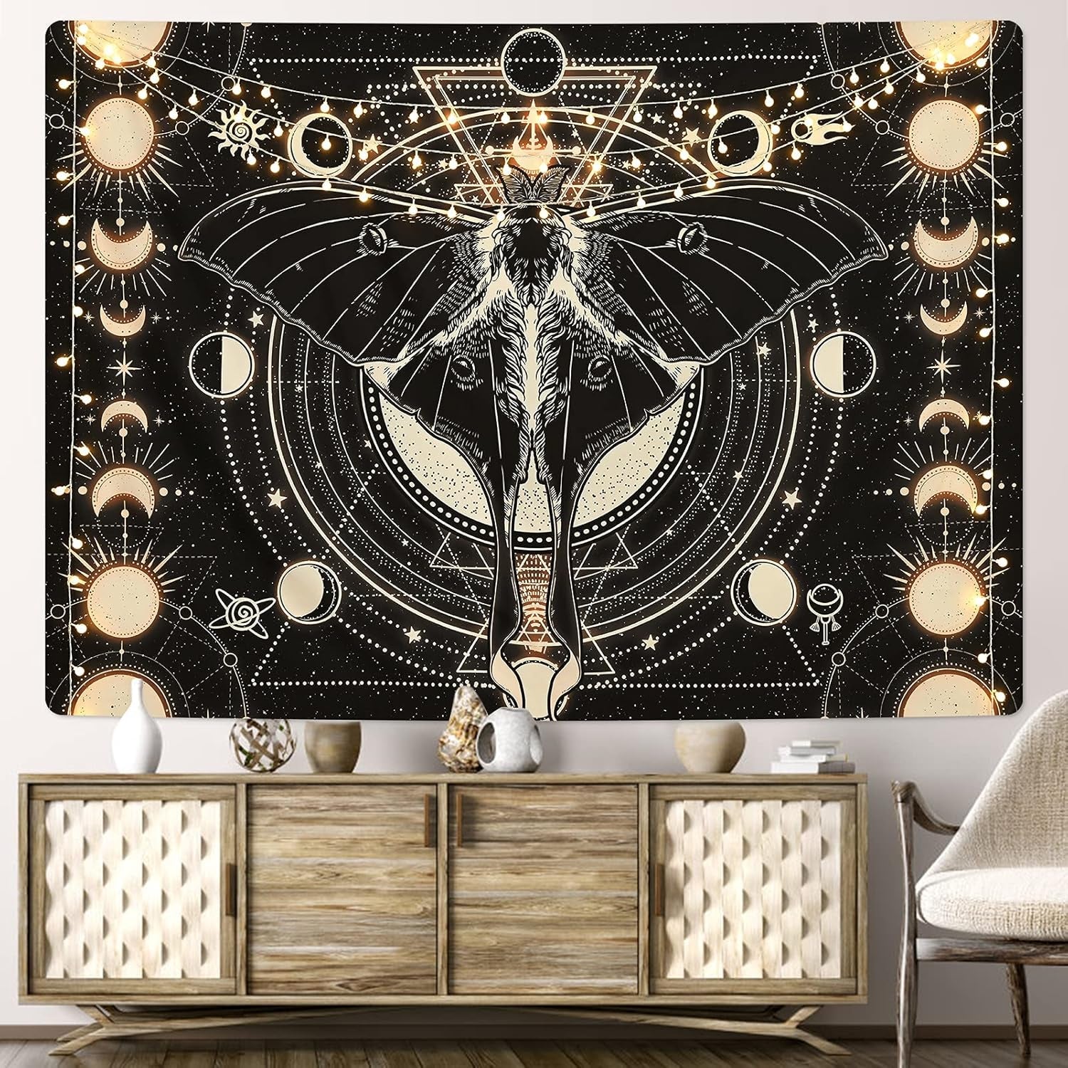 Tapestry yrendenge moth black sun moon natural Home - Accessories and Decorations Naty Shop