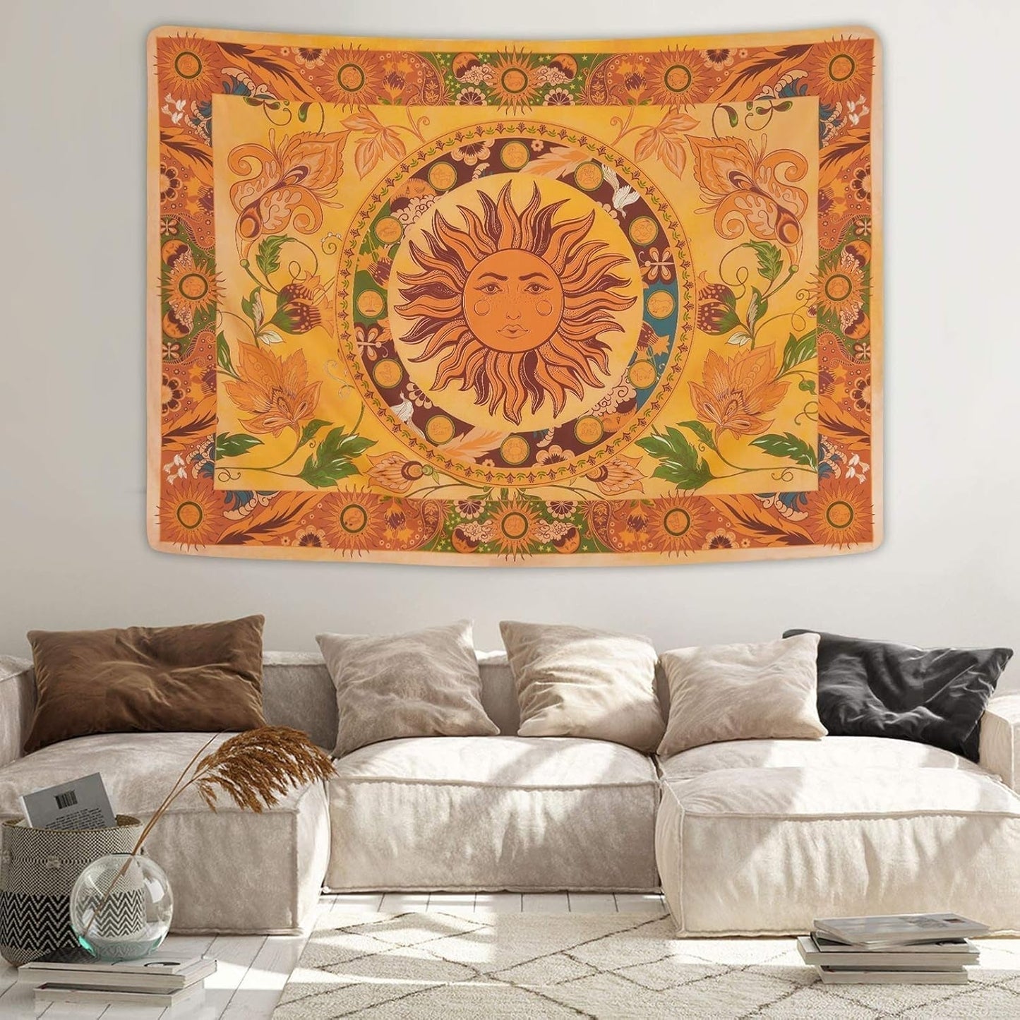 Tapestry yugarlibi brændende sol forårsblomster vintage væg Hjem - Tilbehør og dekorationer Naty Shop