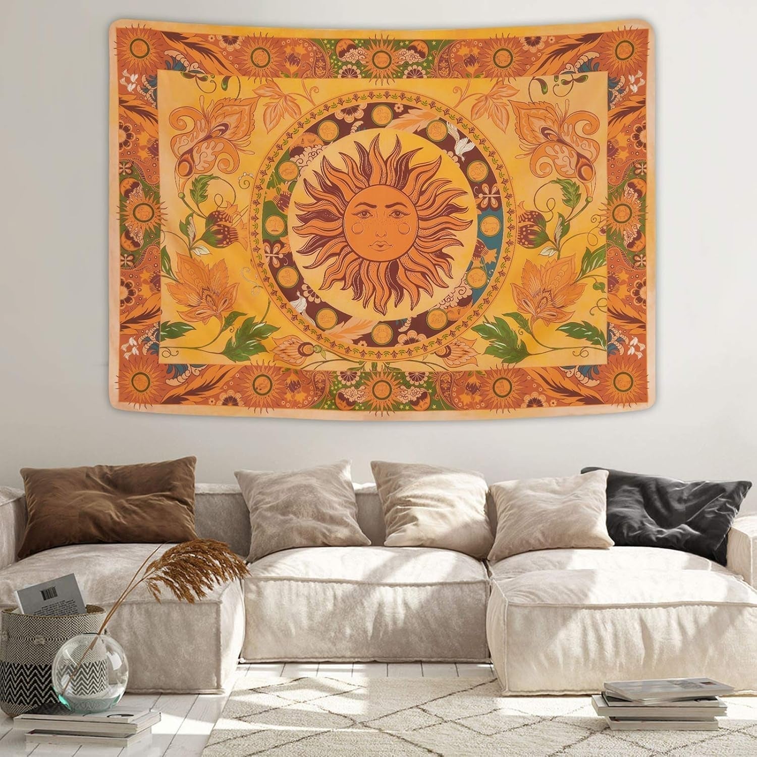 Tapestry yugarlibi brændende sol forårsblomster vintage væg Hjem - Tilbehør og dekorationer Naty Shop
