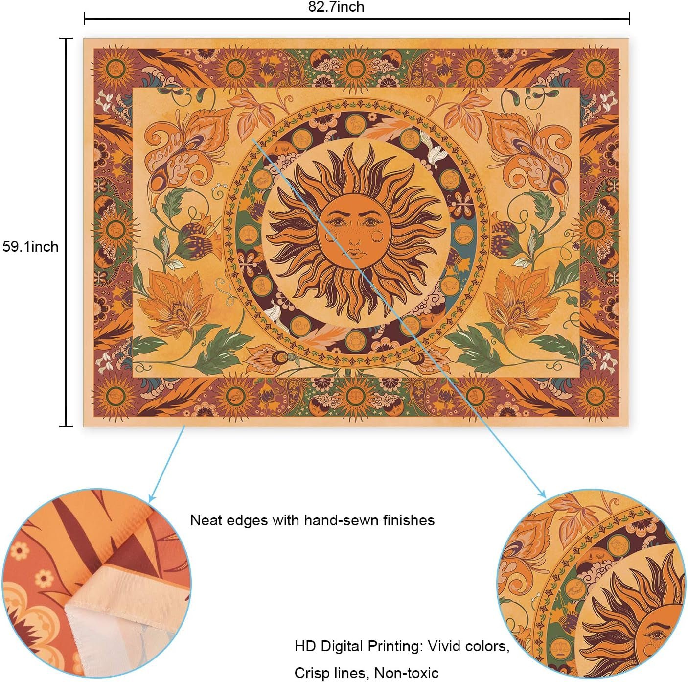 Tapestry yugarlibi brændende sol forårsblomster vintage væg Hjem - Tilbehør og dekorationer Naty Shop