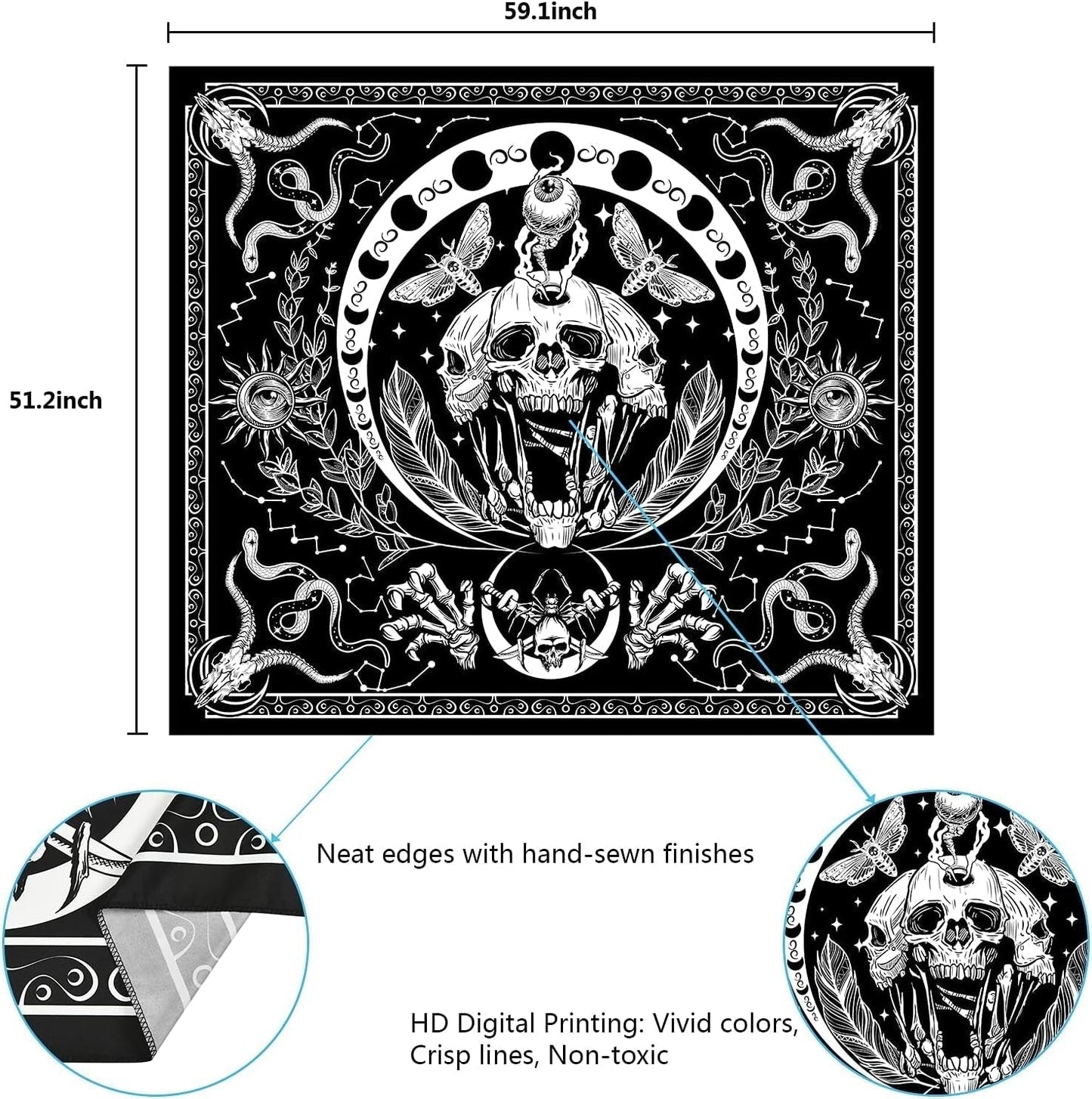 Tapestry yugarlibi skelet sort slangemøl æstetisk lærred Hjem - Tilbehør og dekorationer Naty Shop